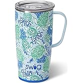 Swig Life 22oz Travel Mug, Insulated Tumbler with Handle and Lid, Cup Holder Friendly, Dishwasher Safe, Stainless Steel, Travel Coffee Cup, Insulated Mug (Shell Yeah)