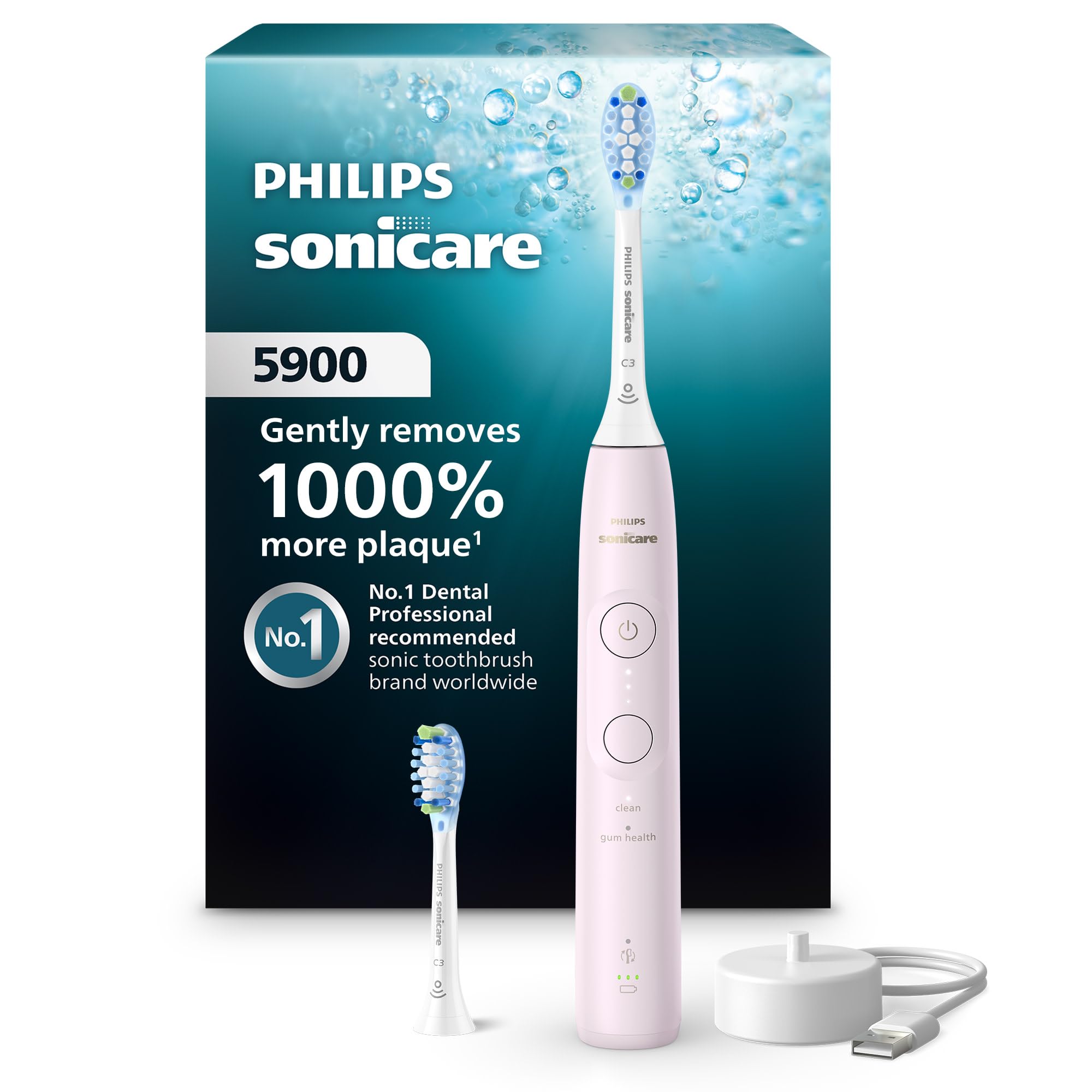 Photo 1 of Philips Sonicare 5900 Series Electric Toothbrush - Next-Generation Sonicare Technology, Pressure Sensor, 6 Brushing Settings, SmarTimer, BrushPacer, 21-Day Runtime, Light Pink, Model HX7132/02