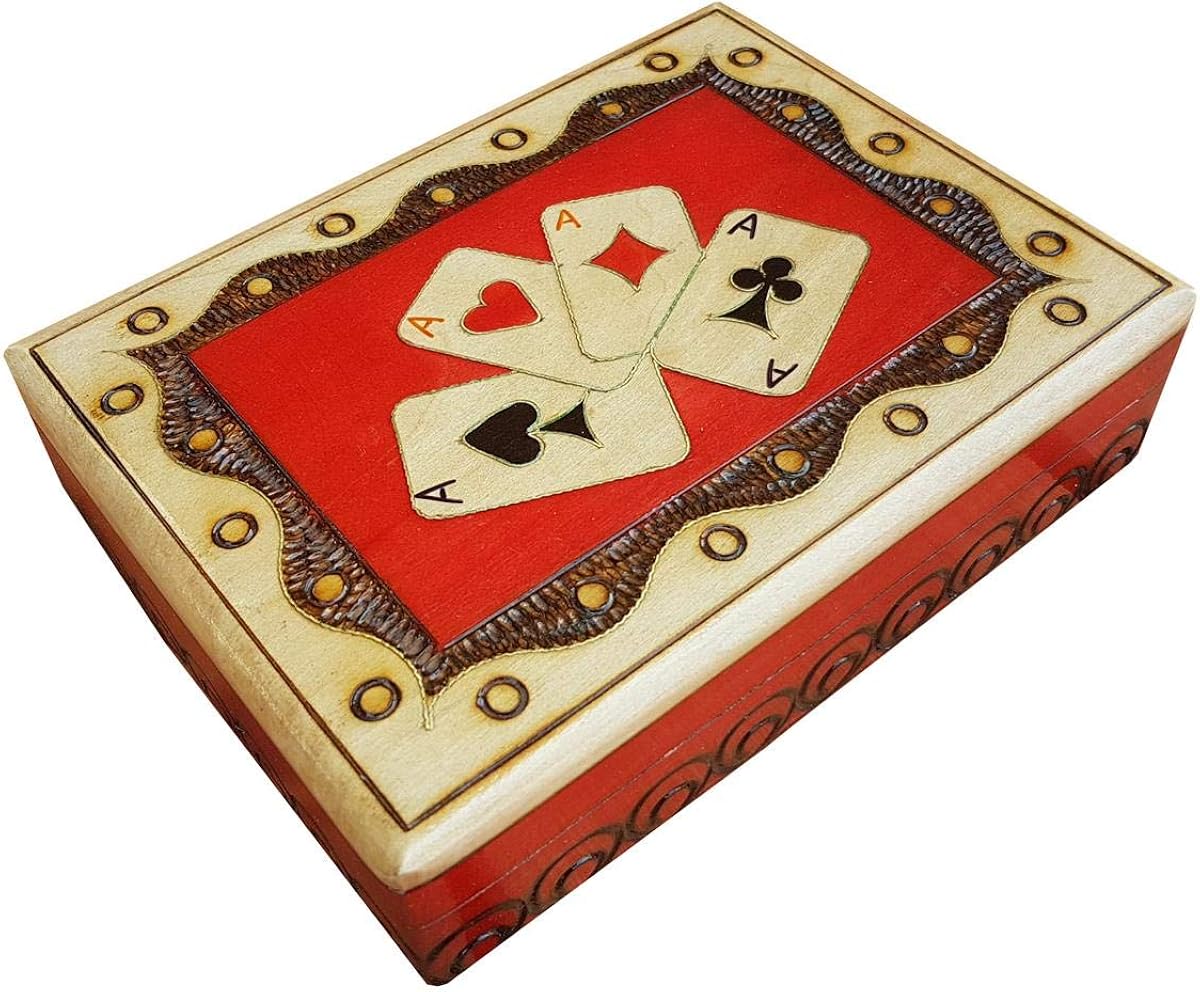 Wooden Double Playing Card Storage Box in Red Color Amazon.co.uk