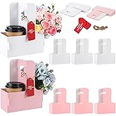MotiMind 20 Pack 2 Cup Drink Carrier with Handle Kraft Paperboard Cup Holder Portable for Valentine Mother's Day Teachers' Day for Hot Cold Drinks Coffee Caddy with Heart Card Rope (White,Pink)