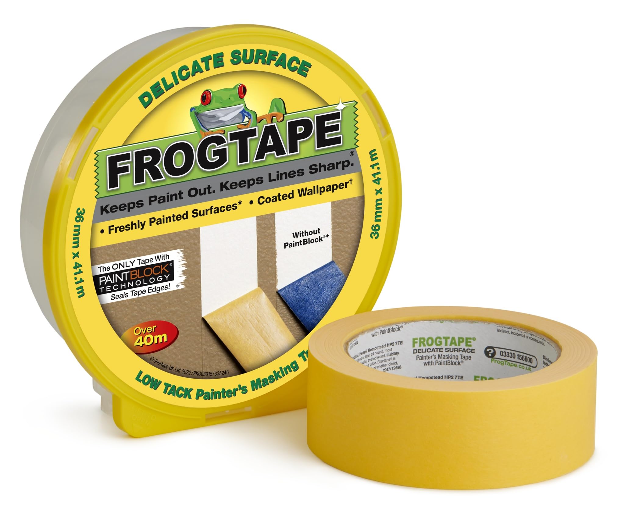 Frog Tape Yellow Delicate Surface Painters Masking Tape 36mm x 41.1m. Indoor painting and decorating for sharp lines and no paint bleed