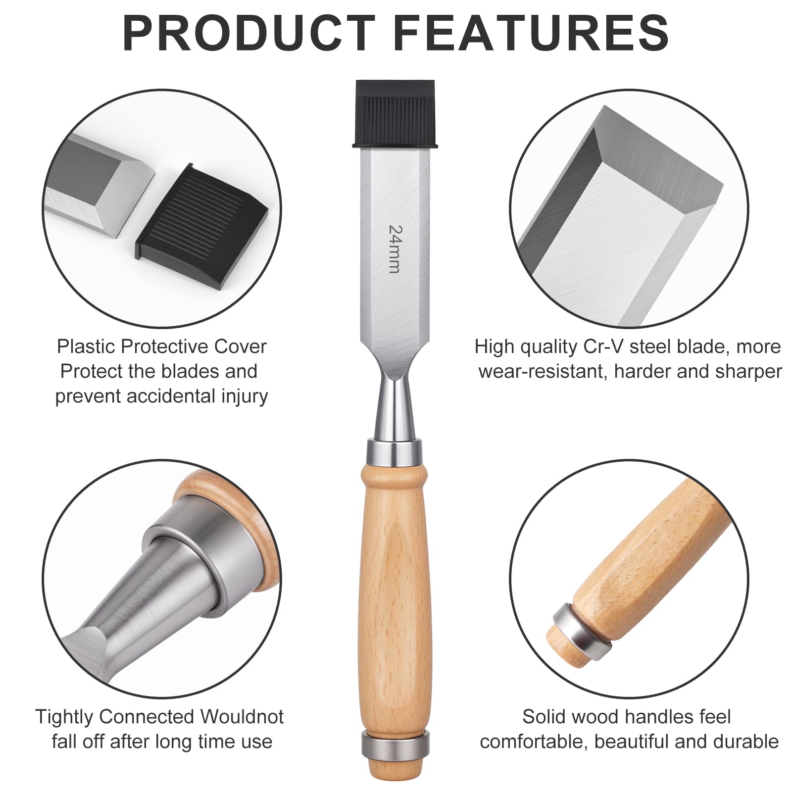 4 Piece Wood Chisel, Professional Wood Woodworking Tools Set,Bevel Edge Chisel Set