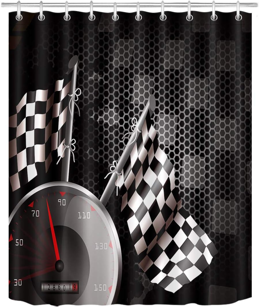 LB Polyester Bath Curtain Shower Curtain 60"x72",Nice Bathroom Decor F1 Car Racing White Black Shower Curtain