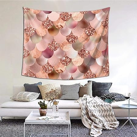 N A Tapisserie Murale Indienne Ecailles De Sirene Fille Or Rose Paillete Cuivre Decoration Murale Pour Chambre A Coucher Salon Amazon Fr Cuisine Maison