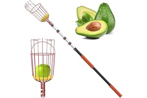 Buyplus 26ft High Reach Fruit Picker with Basket Telescoping, 5-20 Foot Heavy Duty Sturdy Aluminium Telescoping Extension Pole, Easy to Attach Twist-On Metal Basket for Picking Mango Avocado Lemon