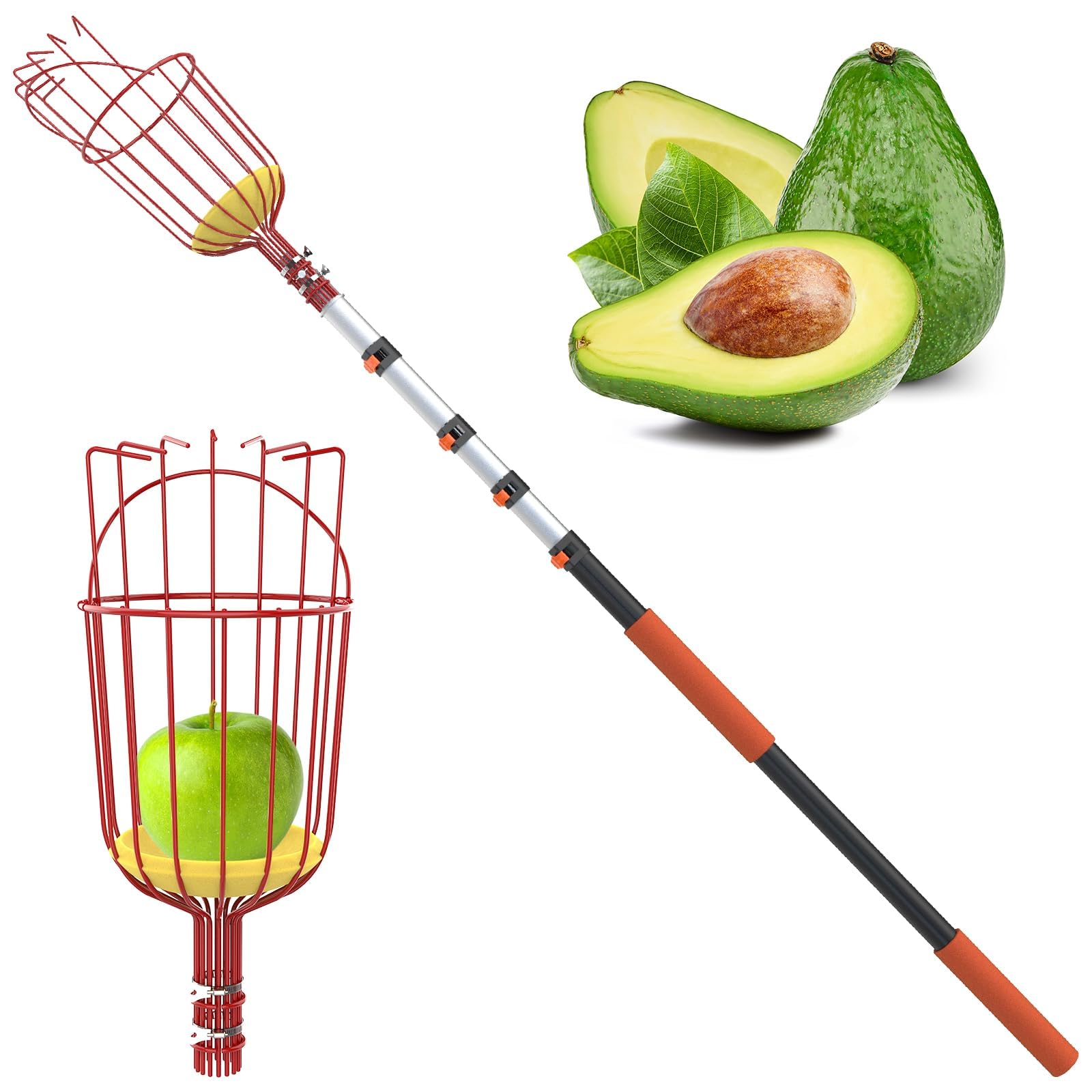 View 1 of Buyplus 5-20 Foot Fruit Picker with Telescoping Extension Pole, 26 Foot High Reach Heavy Duty Sturdy Aluminium Telescoping Pole, Easy to Attach Twist-On Metal Basket for Picking Mango Avocado Lemon