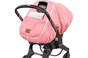 BEATOUTOU Winter Carseat Cover for Baby，Waterproof Baby Car Seat Cover Compatible with Doona Car Seat and Stroller，Cold Weather Warm Car Seat Covers for Babies, Keeps Babies Warm and Cozy (Pink)