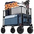 TIMBER RIDGE Foldable Wagon 350L Extendable Height, 300LBS Capasity Collapsible Wagon Cart with All Terrians Detachable Wheels, Compact Folding Utility for Camping, Fishing, Shopping (Blue)