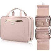 TBTOTRA Hanging Toiletry Bag for Women Travel, 2 Sizes Large & Small Waterproof Cosmetic Organizer with 4 Compartments, Rotating Hook, Foldable Pink Travel Bag for Toiletries & Makeup - Medium Pink