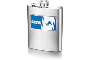 MATCH-UP PROMOTIONS NFL Detroit Lions 8-ounce Matte Finished Stainless Steel Hip Flask with Rectangular Team Emblem and Funnel