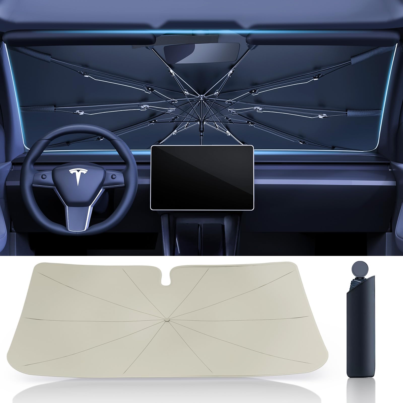 Photo 1 of [2025 Premium Upgrade] Windshield Sun Shade Umbrella for Car - [T-Cool Coating] UV Shield Blocks 99.9% Rays, Super Heat Insulation & Cool Interior Protection | Easy Foldable Design
