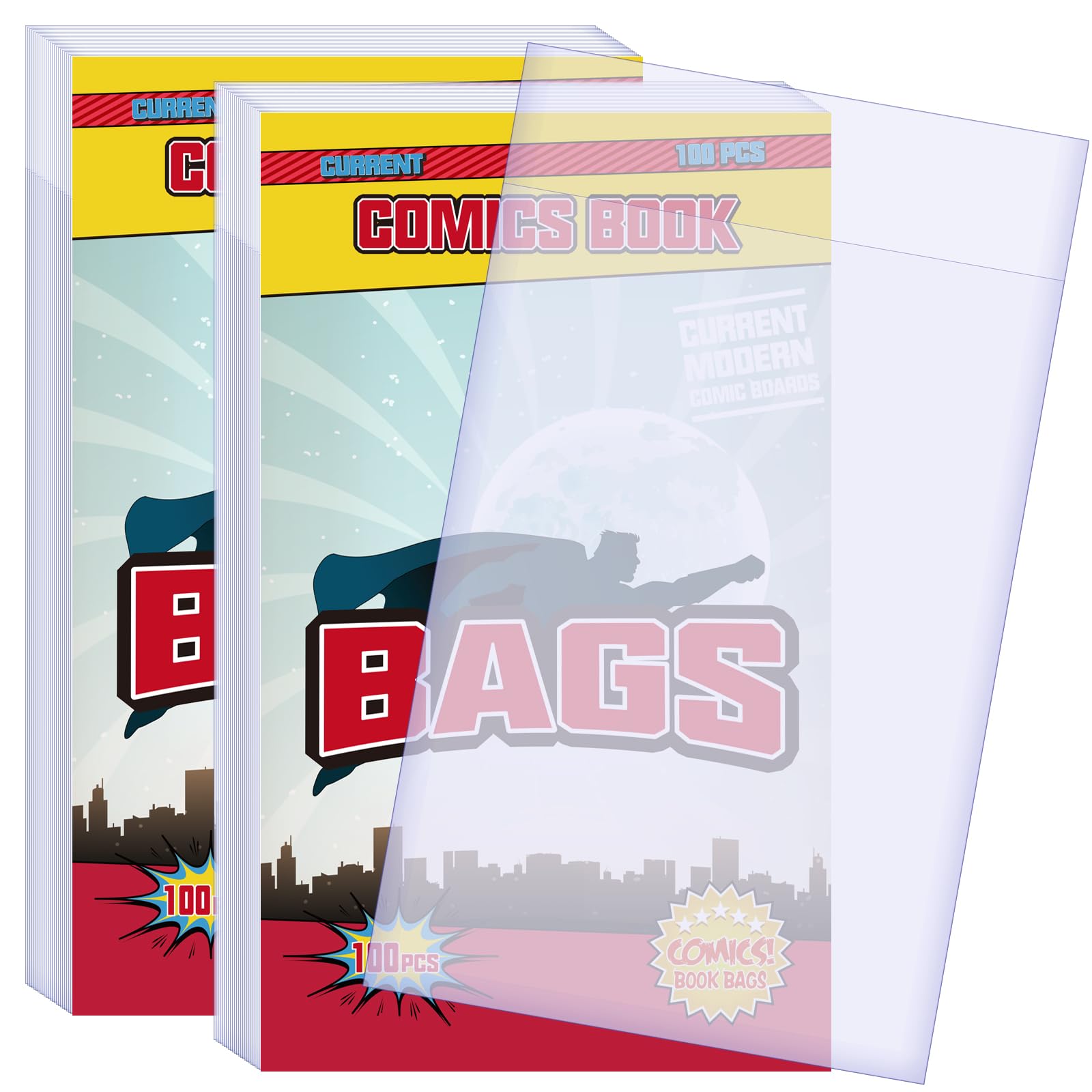 Photo 1 of KKU 200 Count Current Comic Book Bags, Clear Comic Bags 7.2 X 10.5 inch, Acid-Free Comic Book Sleeves for Comic Book Storage
