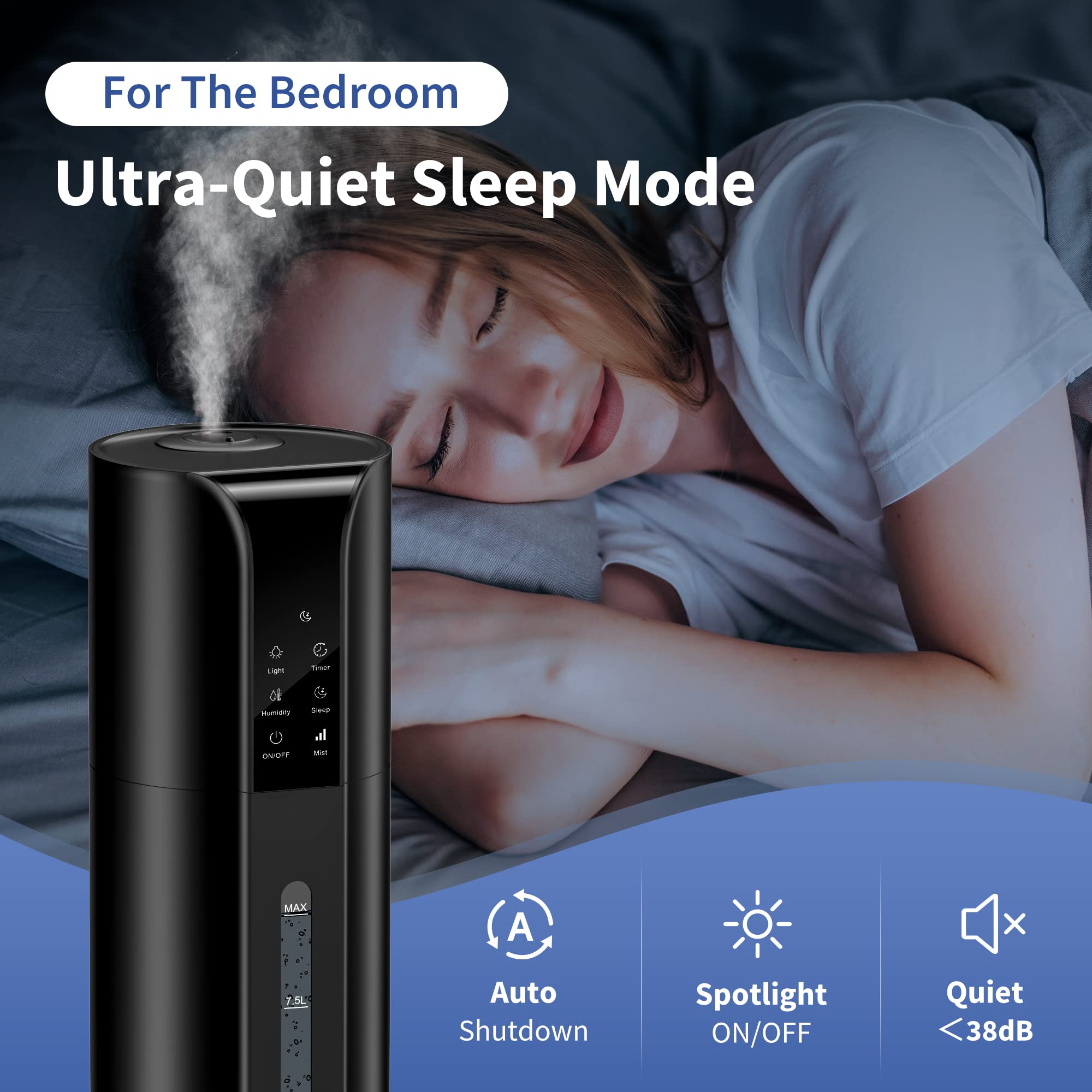 Humidifiers for Bedroom Large Room, 9L/2.4Gal Cool Mist Top Fill Humidifier with Essential Oil Remote Control 360°Nozzle for Home Baby Office Plants Bedroom (Black)