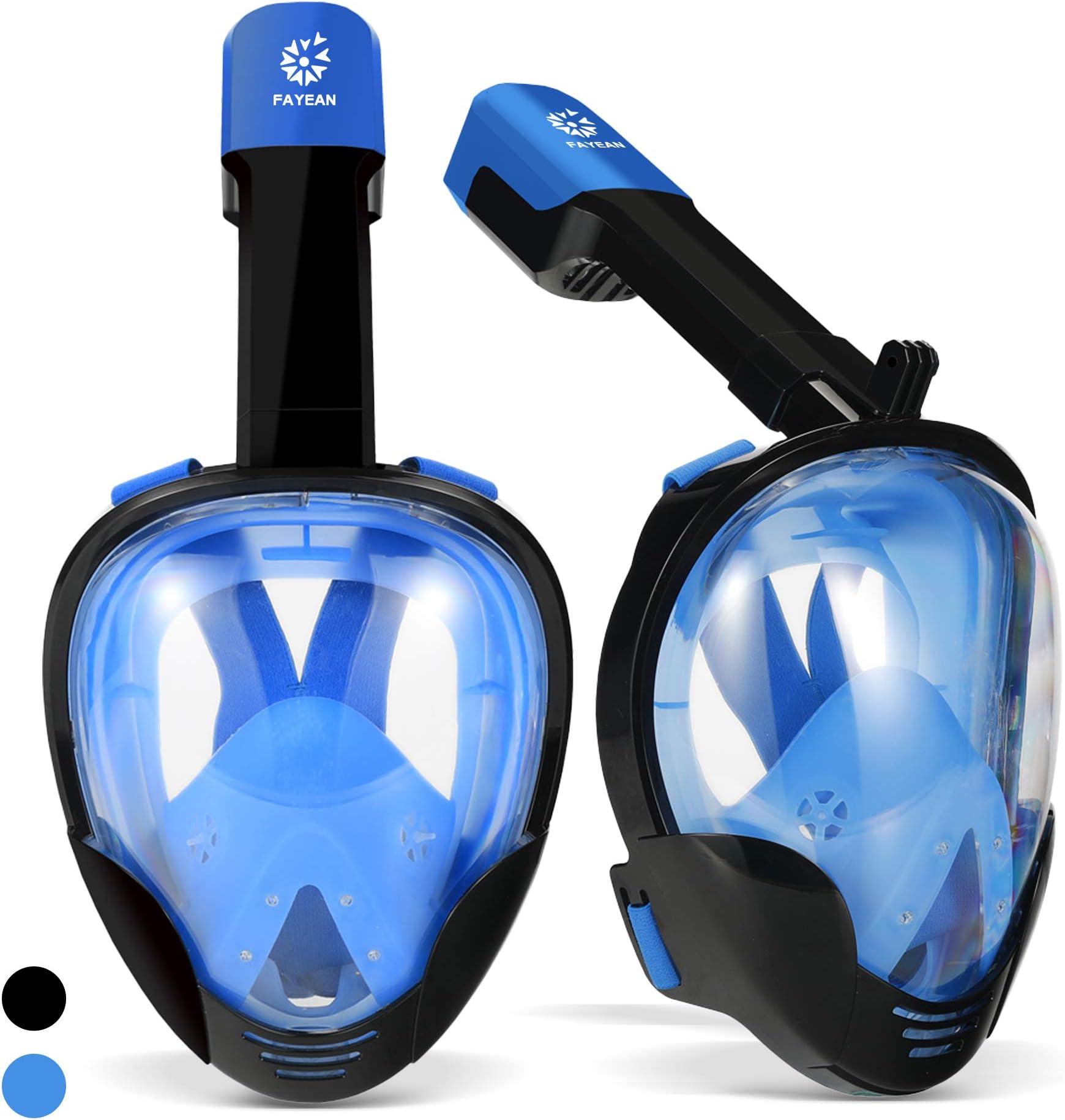 FAYEAN Full Face Snorkel Mask 180° Panoramic Viewing Area Anti-Fog Anti-Leak with Adjustable Head Straps - Double Air Chamber & Double Floating Ball for Kids Adults