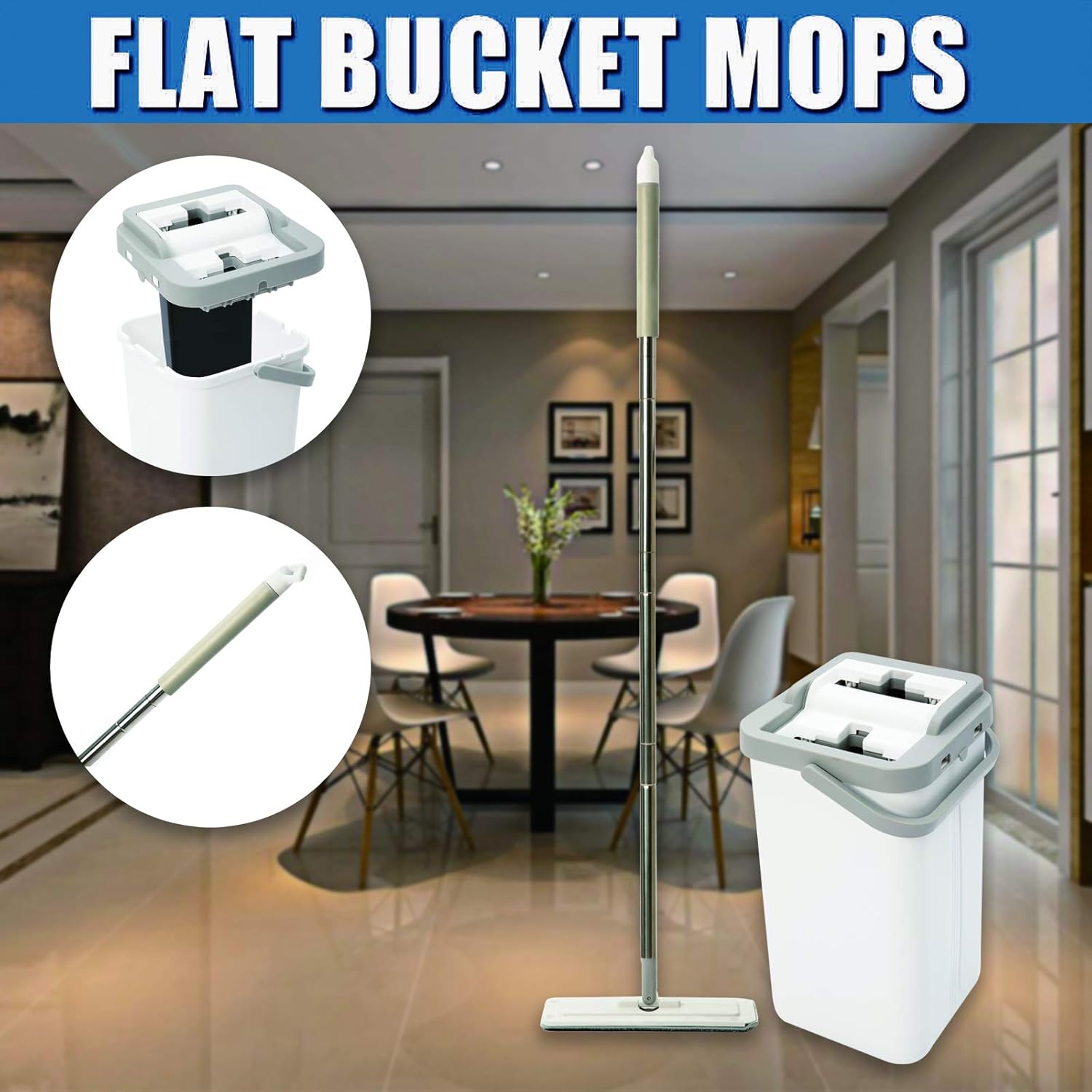 HTKMOS Mop Bucket with Wringer for Wood Floor Cleaning Supplies Set and Cleaning Squeeze Hand Free Floor Mop with 4 Washable & Reusable Microfiber Pads: Kitchen & Dining