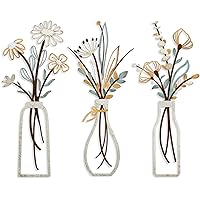 Pigort 3 Pieces Metal Flowers Wall Arts - Rustic Farmhouse Decor Beige Minimalist Flower Wall Decors for Living room Bathroom