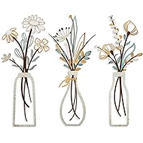 Décoration Murale Métal 2 Pièces Motif Fleurs - Style Rustique Campagnard - Pour Salon, Chambre, Salle De Bain - Cadeau Déco