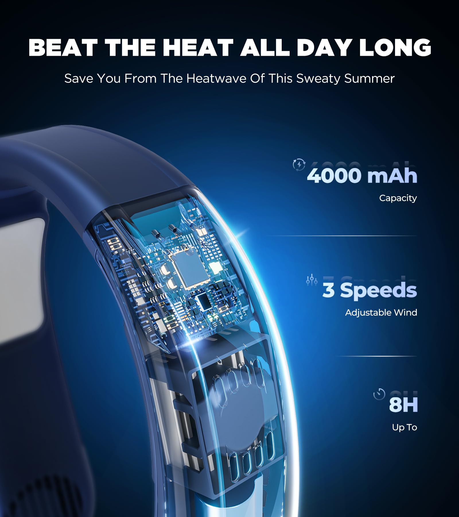 Neck Fan with Dual Ceramic Cooling Plates, 3-Speed 30℉ Instant Cool-Down, 360° Bladeless Cooling Airflow, Rechargeable Lightweight Personal Fan Strengthen