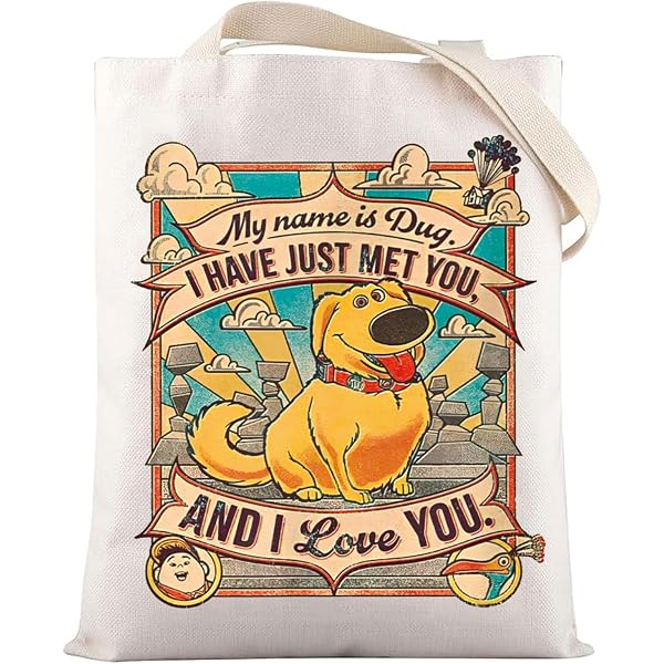 Kosmetiktasche Mit Dug & Ellie Aufdruck – Film-Fan Geschenk, Reißverschluss, 23x16,5 Cm, Aus Baumwolle