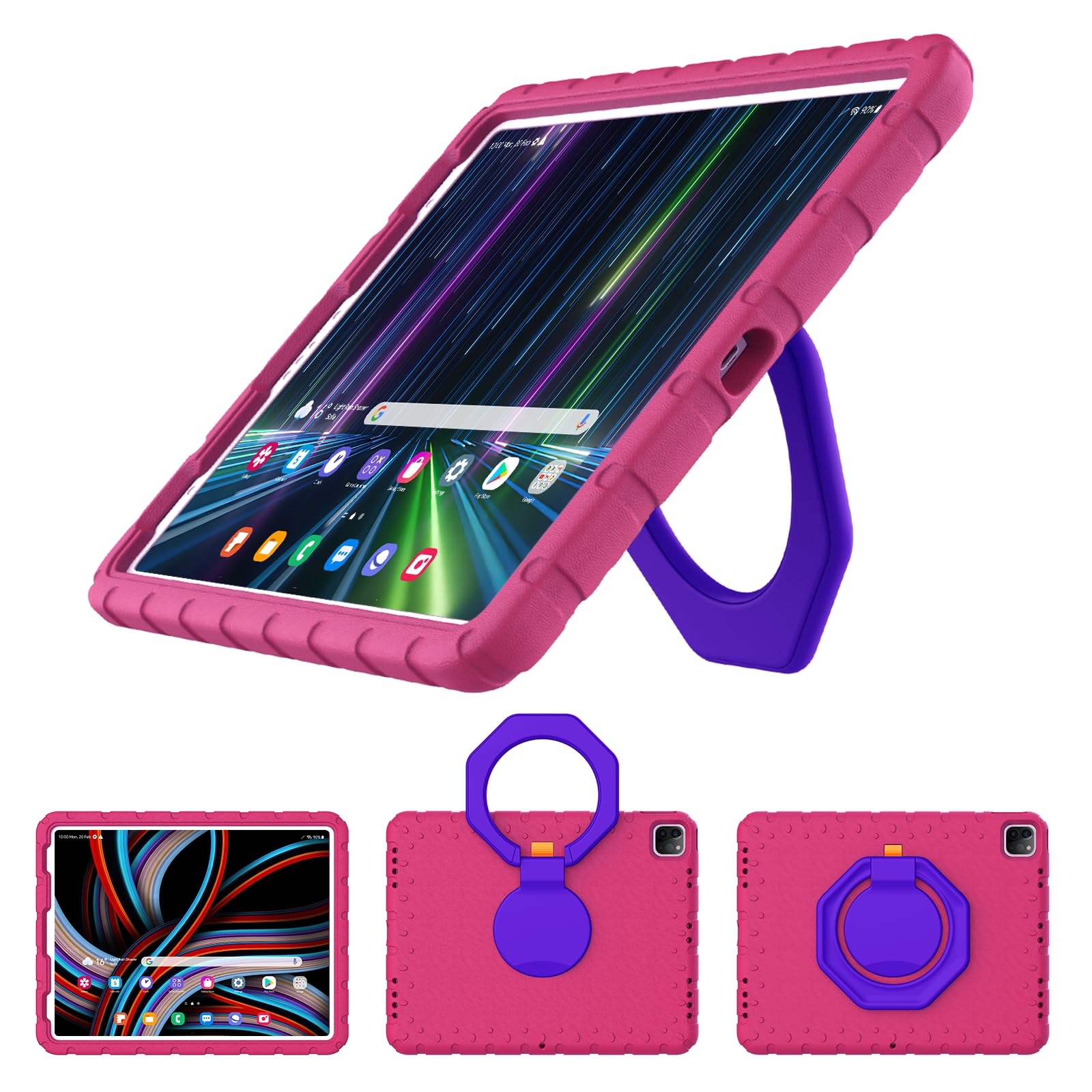 Photo 1 of BILLISGOVA for iPad Pro 12.9 Case 3rd 4th 5th 6th Generation with Pencil Holder & 360° Rotating Handle Stand, New Cute Rugged Cover for iPad Pro 12.9 inch 2022/2021/2020/2018 - Rose Red