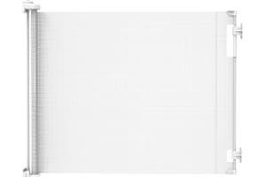 Retractable Baby Gate Perma Child Safety 33" Tall x 71” Wide, Mesh, for Stairs, Doorways, Dogs, Pets, Indoor, Outdoor, One-Handed Operation, Locking, Easy Install, Hardware Mount, White