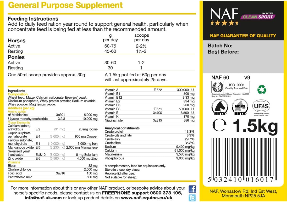 NAF General Purpose Supplement 1.5kg, Daily Vitamin & Mineral Support for Horses, Supports Condition, Coat Health - Image 5