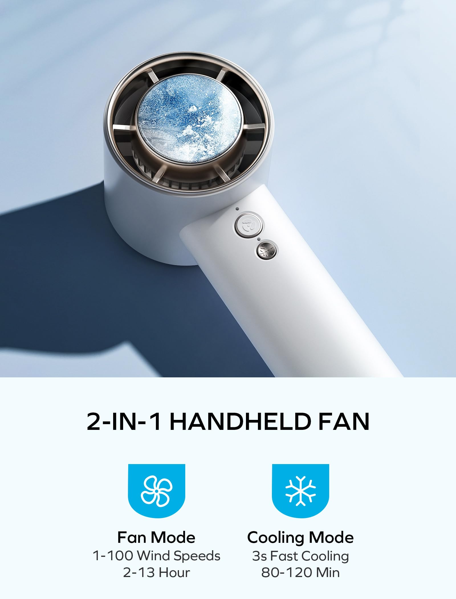 MOMAX Handheld Fan with Ice Cooling, Fast Cooling to 46°F, USB Rechargeable, Mini Fan with 12000RPM, Portable Fan for Summer/Outdoor, Gifts for Women and Child