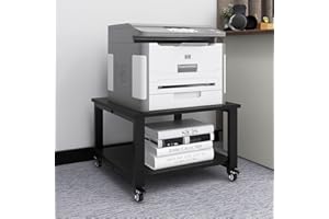 Natwind 2 Tiers Office Movable Laser Printer Copier Stand Cart Under Desk Heavy Duty Dark Brown Rolling Table with Storage Floor-Standing Holder on Wheels Fax Paper Organizer Shelf for Home (Black)