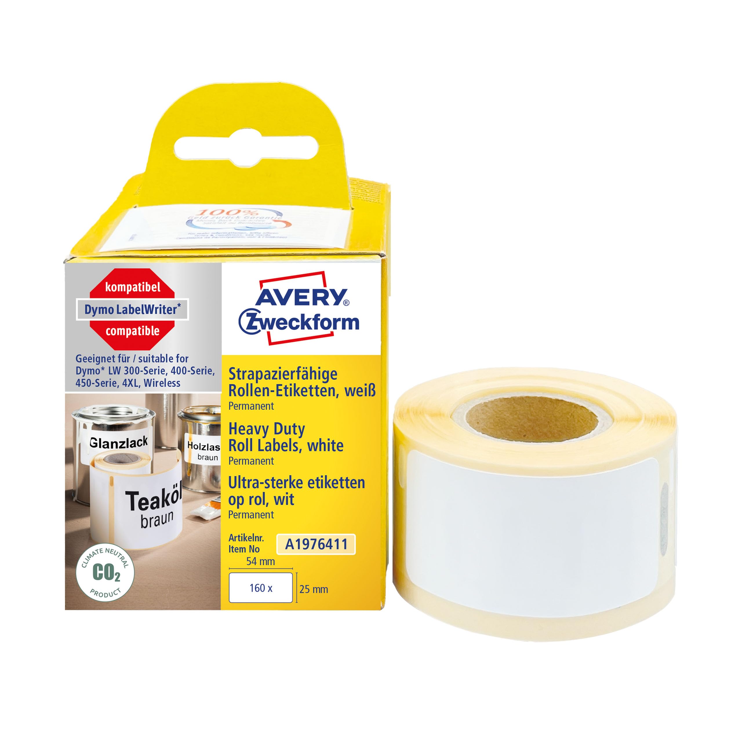 AVERY Zweckform A1976411 1 Roll White Super Strong Self-Adhesive Foil Labels (25 x 54 mm, Compatible with Dymo LabelWriter, Equivalent to 1976411, Heavy Duty, Permanent Adhesive)