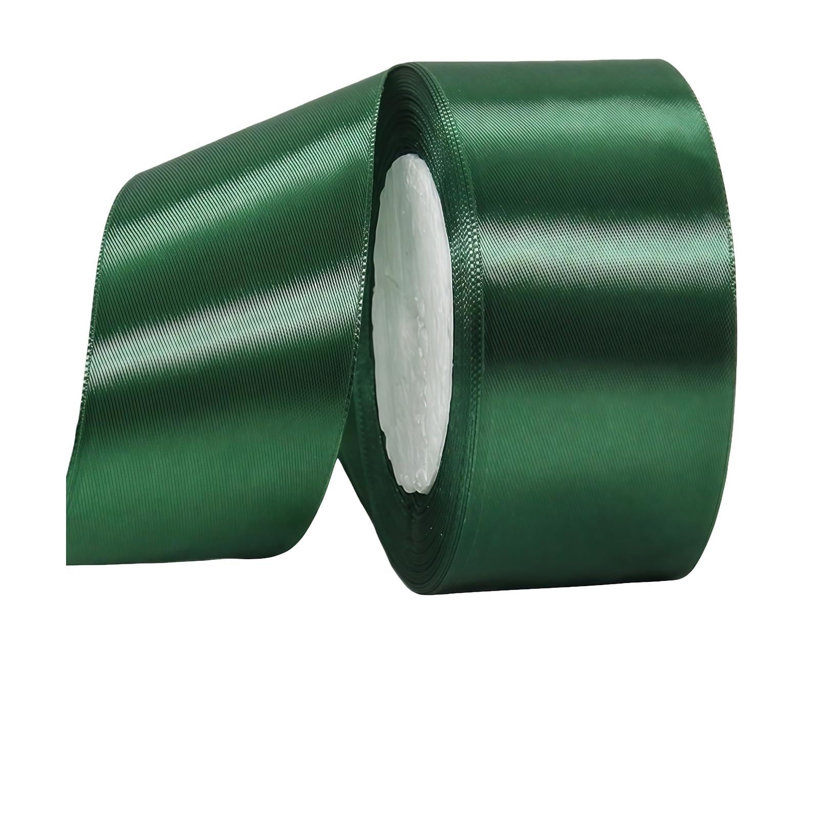 Dark Green Ribbon 50mm for Gift Wrapping 22M,Dark Green Satin Ribbon 50mm Wide for Crafting Cake,Hair Bow,Polyester Ribbon Christmas Decoration,Wedding Car Decor