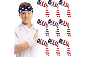 Xtinmee 10 Pieces American Flag Head Tie USA Patriotic Sports Headband Head Bandana Apparel Sweat Wicking Hair Band for Men Women Exercise Running Tennis Football Volleyball Rowing