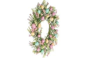 46Cm Easter Wreath with Faux Eggs and Flower for Holiday Decoration Indoor Outdoors Use Garland Door Ornament Large Spring Wr
