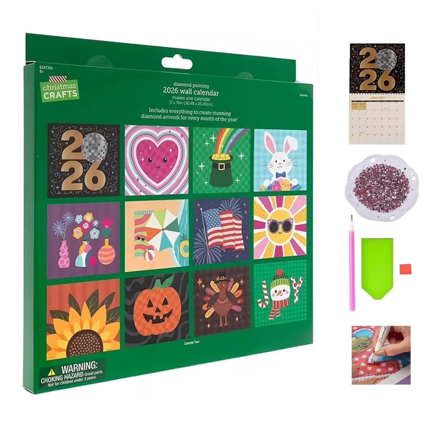 View 1 of 2026 Diamond Art Wall Calendar, 12-Month DIY Diamond Painting Kit with To Do List, Christmas Home Office Decoration gift