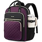 LOVEVOOK Laptop Backpack for Women with Giant Tumbler Holder Pocket, 15.6 Inch Water Resistant Lightweight Daypacks for College Work Business, Nurse Teacher Computer Bags, Purple Black