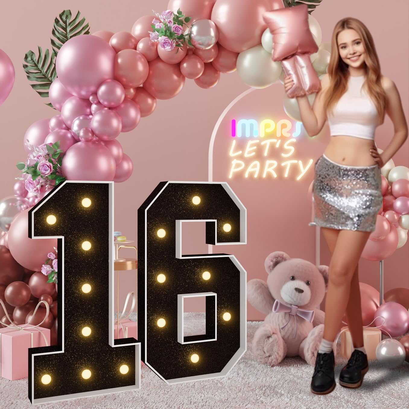 Photo 1 of imprsv 3FT Black 16th-Birthday Decorations Numbers: 16th Birthday Party Anniversary Decorations Large Light Up Numbers 16 for Girls Boys