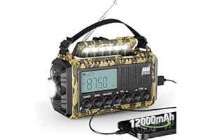 Emergency Weather Radio with Solar Hand Crank Battery Powered, AM FM SW Radio with Flashlight, Reading Lamp, Headphone Jack, 