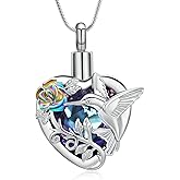 memorial jewelry Birthstone Personalized Hummingbird and Heart Cremation Urn Necklace Pendant Ashes Jewelry