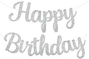 PatiCool Silver Happy Birthday Banner - Pre-Strung Glitter Sign, 10 Feet, NO DIY, Letter, Garland for Women Men Birthday Party Decorations