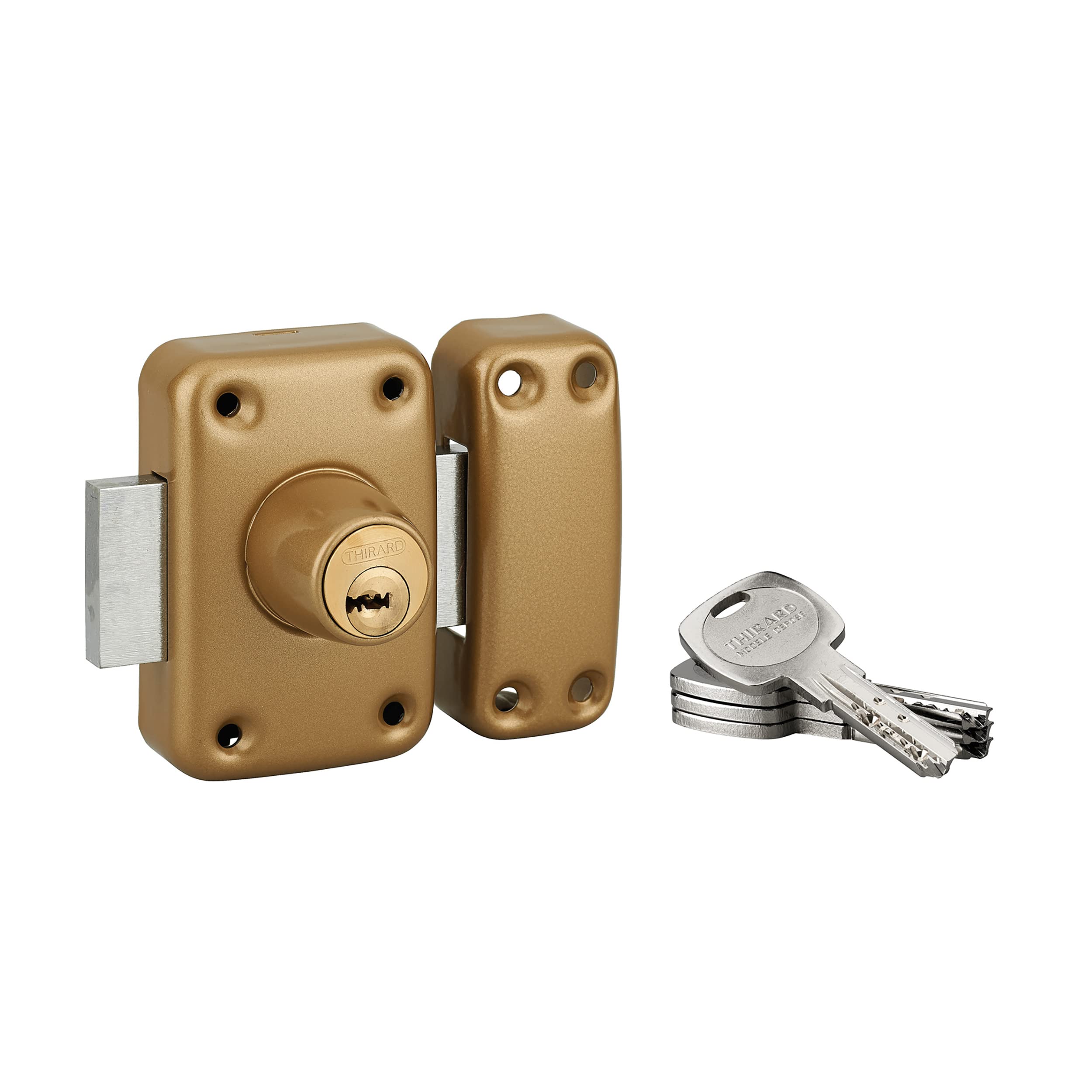 THIRARD 00047620 - Transit 2 Double Cylinder 60mm Glass Entry Door Latches - Debossed Steel Trunk and Strike - Lock Type: Double Cylinder 60mm - Locks - Transit 2, Gold