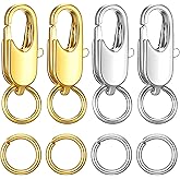 4pcs Stainless Steel Lobster Claw Clasp Gold Silver Necklace Clasps and Closures Bracelet Clasps with Closed Jump Rings 4mm Jewelry Clasp for Jewelry Making DIY Necklaces Bracelet Repair