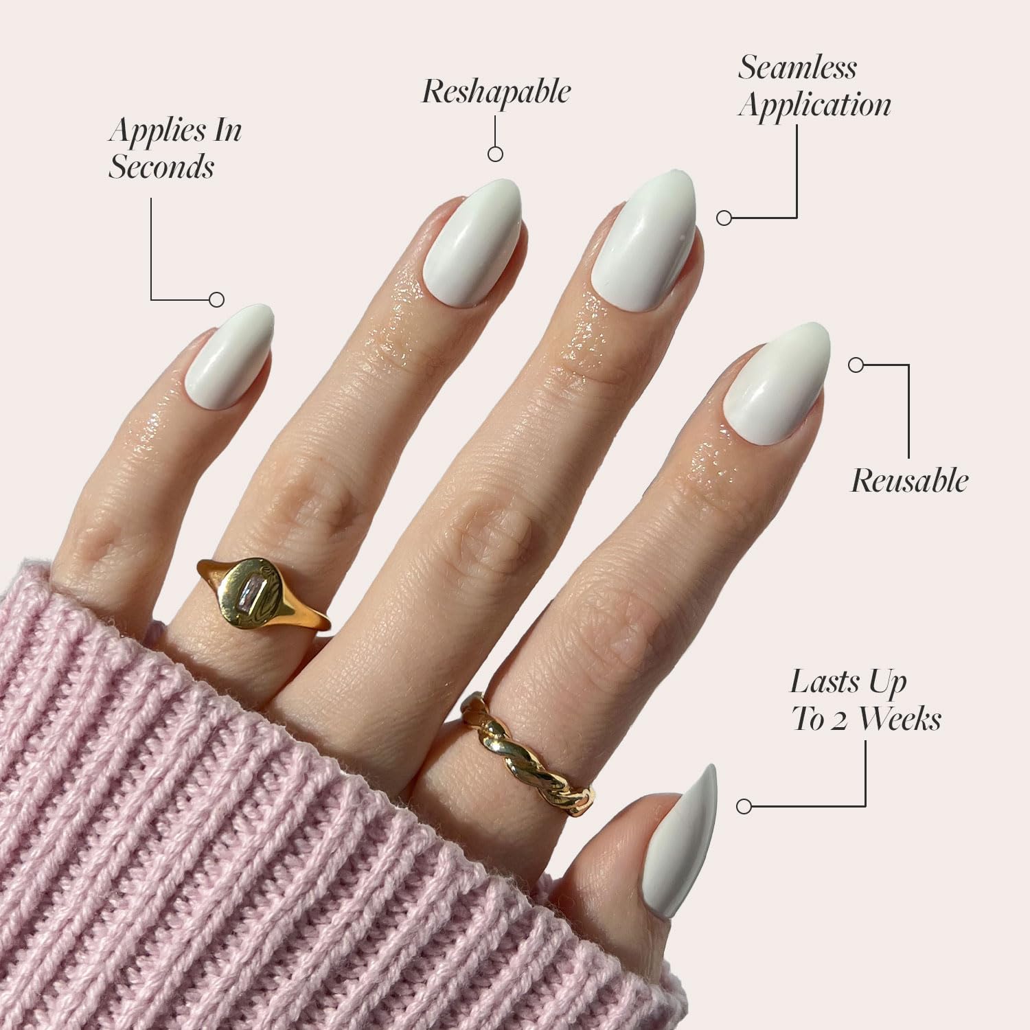 Glamnetic Press On Nails - Angel | Opaque White Short Almond Nails, Reusable | 12 Sizes - 24 Nail Kit - Image 3