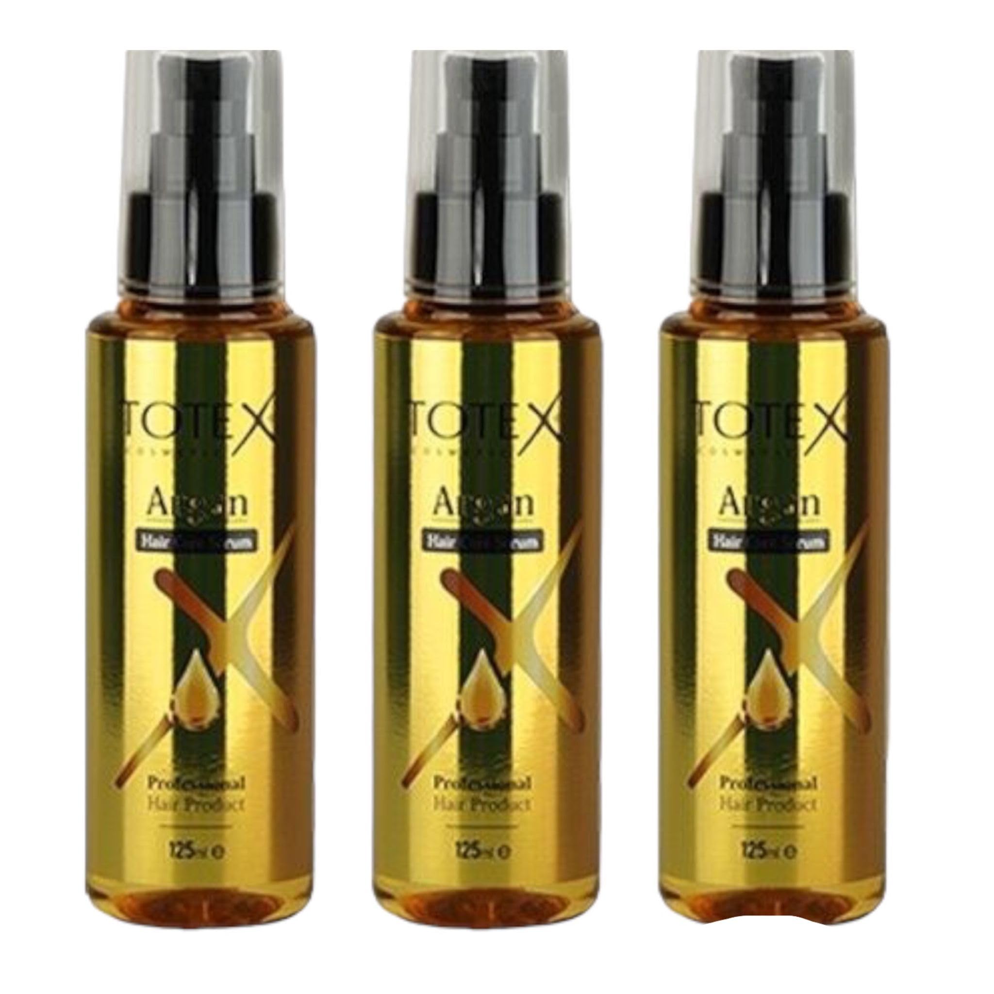 Totex Hair Argan Serum Oil 3x125ml | Hair Repair & Growth Treatment | Anti Frizz & Split Ends Control | Heat Protectant Smoothing Oil | Deep Hydration & Shine for Dry Damaged Hair