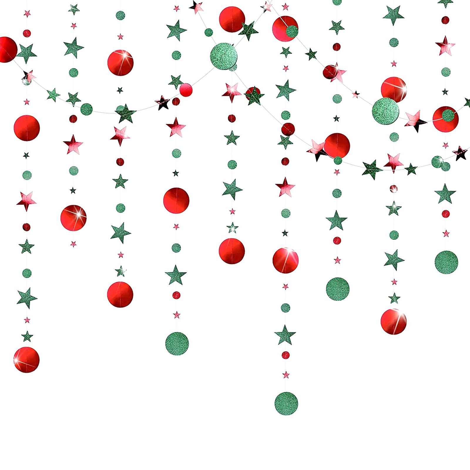 JSTHHTT 78Ft Star Paper Garland, Star Paper Hanging Decoration, Circle Dot Streamer Garland Decoration, for Christmas, Valentines Day, Wedding Backdrop Party Supplies