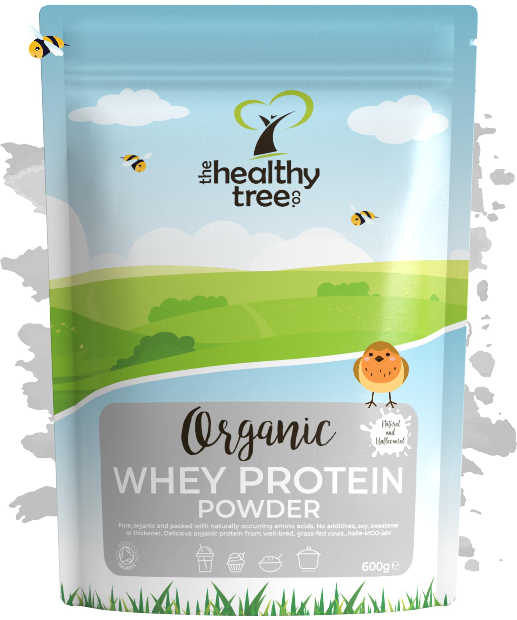 Organic Whey Protein Powder (600g) - Grass Fed Unflavoured Organic Protein Powder by TheHealthyTree Company - Low Carb Natural Protein for Muscle Growth & Recovery