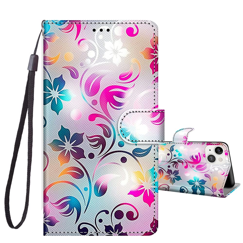 JRIANY for iPhone 13 Case 6.1-inch, PU Leather Wallet Case with Card Holder Animal Pattern Cute Design Shockproof Cover Flip Case Compatible with Apple iPhone 13 - Flower B — image 1