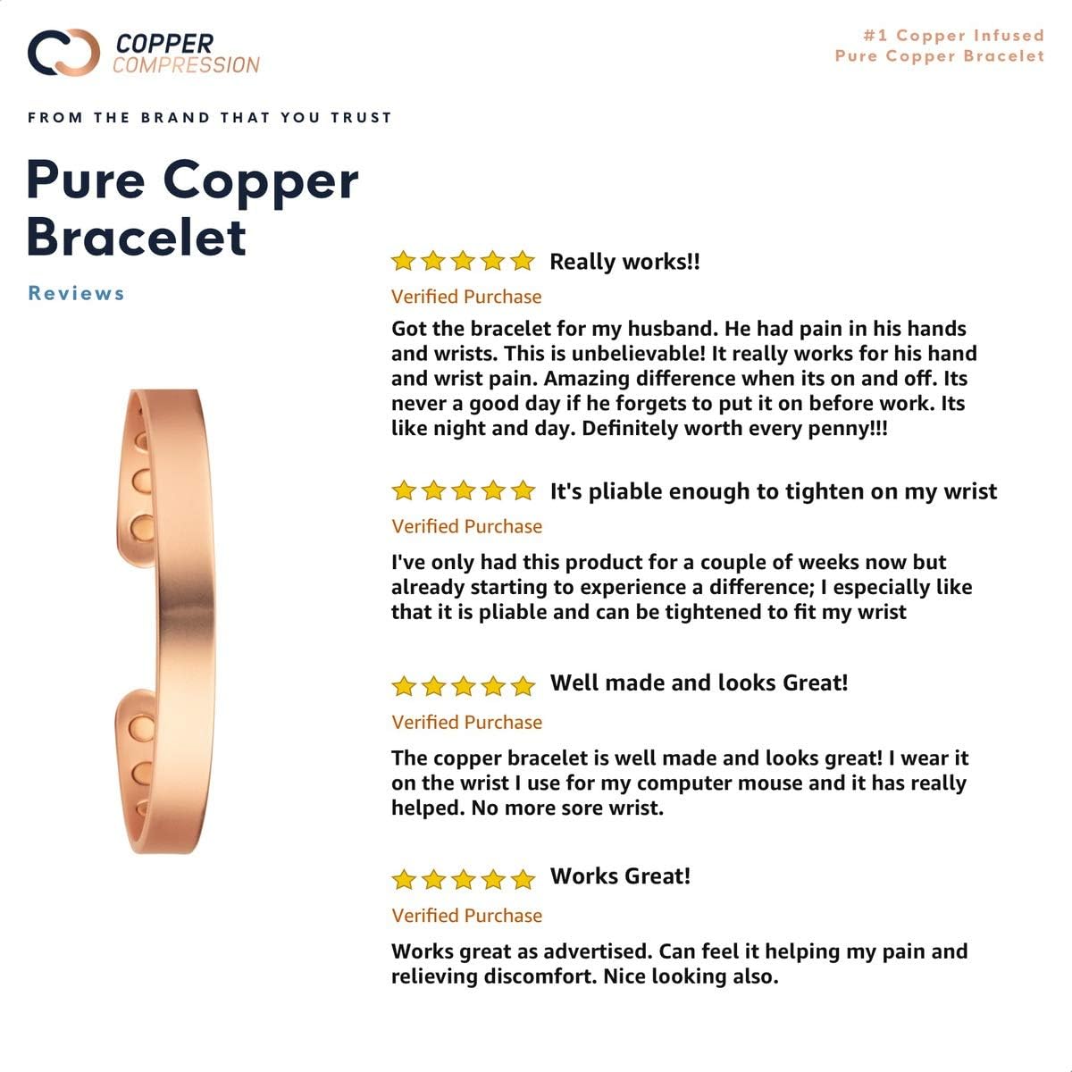 Copper Compression Pure Copper Bracelet for Arthritis - 99.9% Pure Copper Magnetic Therapy 12 Magnet Bangle Bracelet for Men + Women. Therapeutic Golf Bracelets, Carpal Tunnel, RSI Joint Pain: Health & Personal Care
