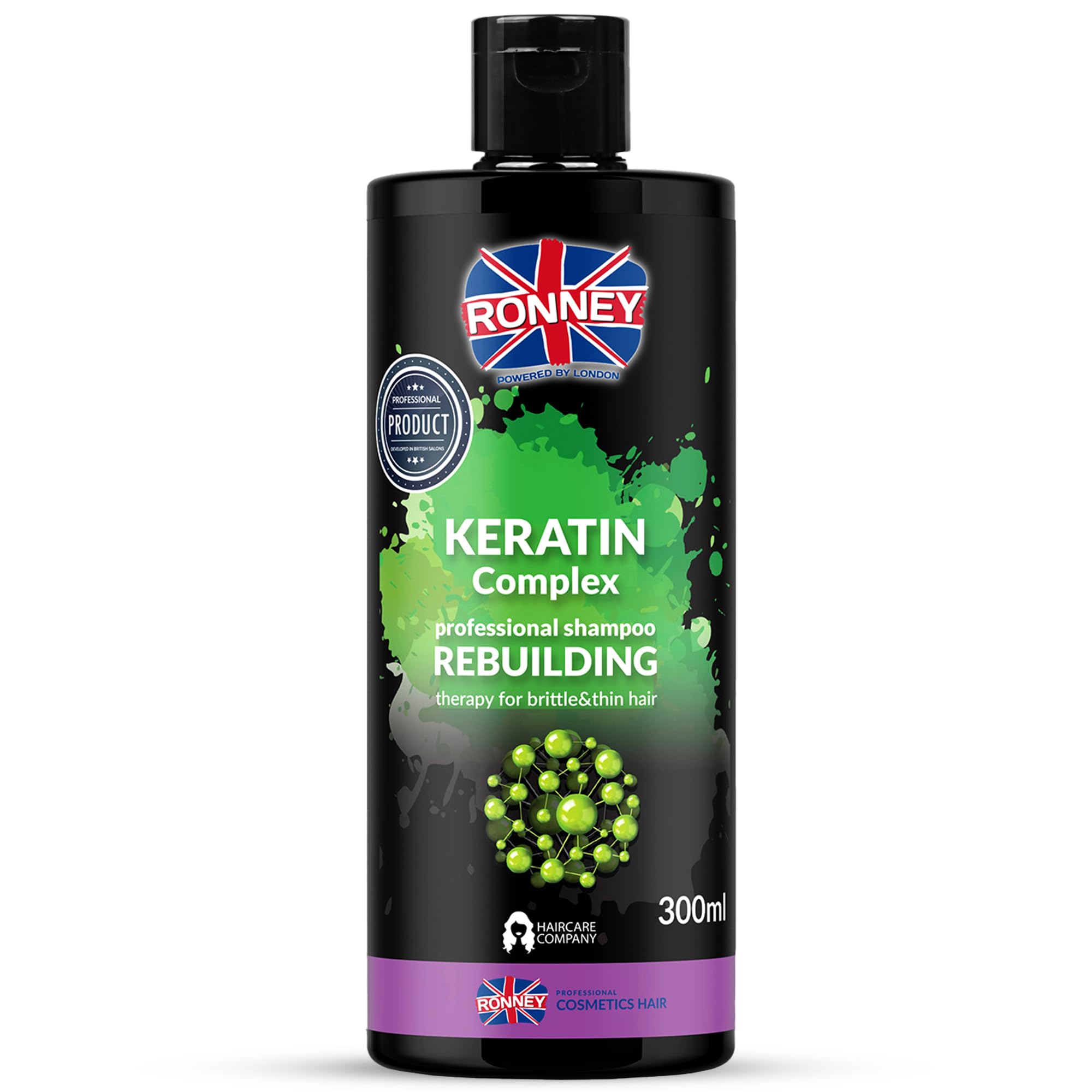 RONNEY Strengthening Keratin Shampoo for Fine, Brittle Hair – 300 ml Professional Keratin Complex Shampoo & Hair Repair Treatment - Moisturising that Strengthen, Soften and Adds Shine