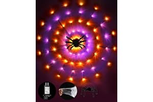 DERGO Halloween Decorations Spider Web Lights String Light for Home, 4.9FT 96LED Waterproof Plugin Net Lights with 8 Modes & Timer, Light Up for Party Indoor Outdoor Garden Yard Haunted House(Orange Purple)