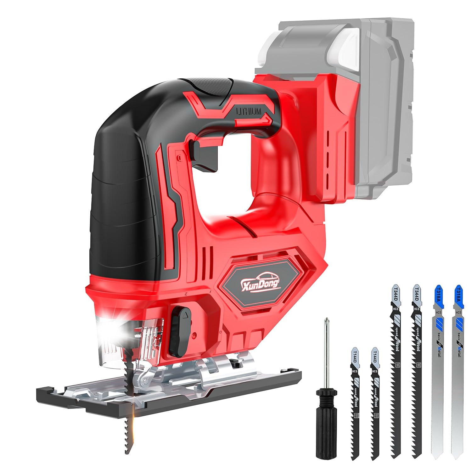 Photo 1 of Cordless Jig Saw Compatible with Milwaukee 18V Battery, 2900RPM Max Motor, 0°-45° Bevel Cuts, 3-Position Orbital Setting for Straight/Curve/Circle(Wood/Metal/PVC), Variable Speed, Jigsaw w/LED Light