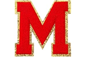 TACVEL 3PCS Chenille Letters Patch, Iron on Large Size Varsity Glitters Letter Patches for Team Costume Decoration, Height 4-1/2In, Red Letter M